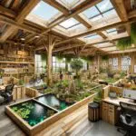 Ein Office mit Holz-Elementen und Pflanzen